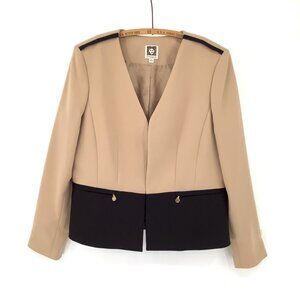 Anne Klein Blazer Womens Two-Tone Tan & Black Suit Jacket Size 14 Long Sleeve